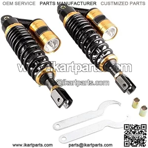 Motorcycle Air Gas Shock Absorbers Pair 13.5Inch 340mm Fork Clevis Ends Universal Fit For Honda Suzuki Kawasaki Yamaha Scooter ATV Quad Dirt Sport Bike Go Kart Black Golden