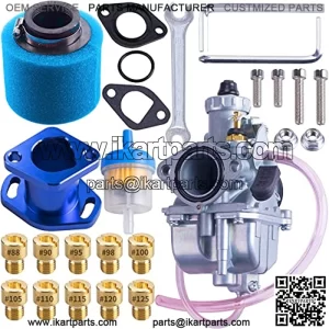 VM22 Racing Performance Mikuni Carburetor Carb Mainfold Intake Pipe Air Filter Fit For Predator 212cc GX160 Honda GX200 CT200U 196cc KT196 Clones Go Kart Mini Bike Race Kart (Blue)