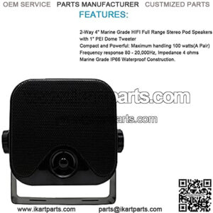4 Inches Boat Marine Speakers - Waterproof Hunging Box Speakers 100 Watts Heavy Duty Surface Mount Speaker for ATV UTV RZR Golf Cart Tractor Truck Jeep GR301B (Black)