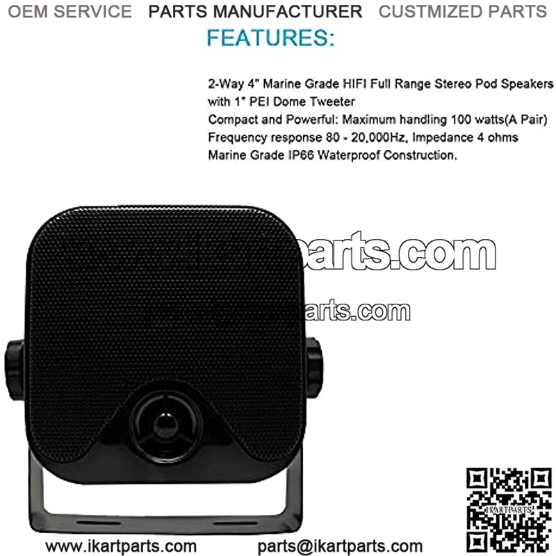 4 Inches Boat Marine Speakers - Waterproof Hunging Box Speakers 100 Watts Heavy Duty Surface Mount Speaker for ATV UTV RZR Golf Cart Tractor Truck Jeep GR301B (Black)