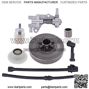 Clutch Drum .325 7 Tooth with Oil Pump and Worm Gear Fuel Filter Hose Kit for Chinese Chainsaw 4500 5200 5800 45cc 52cc 58cc