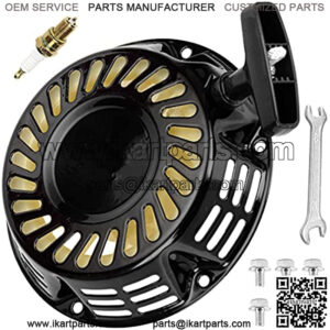 Pull Recoil Start Spark Plug for 196cc 5.5hp 6.5hp Coleman BT200X CT200U Trail CT200U-EX Motovox MBX20 MB200 Baja MB200 Predator 212cc Mini Bike Motor Hammerhead 80T TrailMaster Go Kart Black