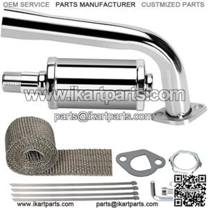 Thickened Exhaust Header Pipe Muffler with Heat Shield Tape Kit for Non Hemi 6.5HP Predator 212cc 196cc Coleman CT200u BT200X KT196 Baja MB200 GX160 GX200 Clone Go Kart Mini Bike Parts Silver