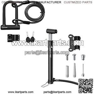 Bike Lock Set Heavy Duty U Lock with 5 Ft Security Steel Cable for Road Bike Mountain Bike and Mini Bike Pump Floor Bicycle Pump High Pressure, Fits Presta Schrader and Dunlop, Portable