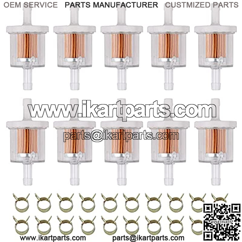 Physeed 10 Packs 1/4" Inline Fuel Filter Replacement for Kawasaki 49019-0027 Fuel Filter 40 Micron Small Engine Motorcycles Tractors Lawn Mowers Snowmobiles Garden Go Karts Generators