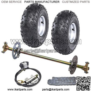 Rear Axle Shaft Kit with 6 Tubeless Wheels Tires Rims Brake Assembly and Chain & Sprocket for Go Kart Quad Trike Drift Bikes
