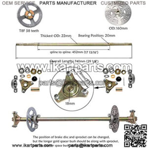 Rear Axle Shaft Kit with Brake Master Cylinder Caliper DRotor Assembly for Go Kart Quad Trike Drift Bikes
