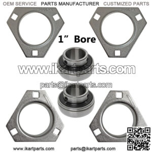 1" Rear Axle Bearings w/ 3-Hole Flangettes Go Karts Minibike Yard Fun Cart Parts