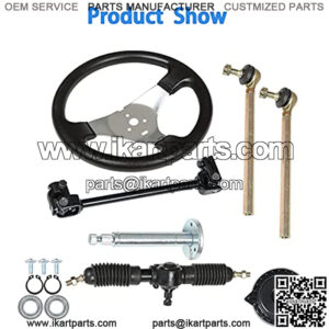 300mm Steering Wheel Steel Kit 320mm Gear Rack Pinion Adjustable Shaft Set Replacement for 110cc Go Kart